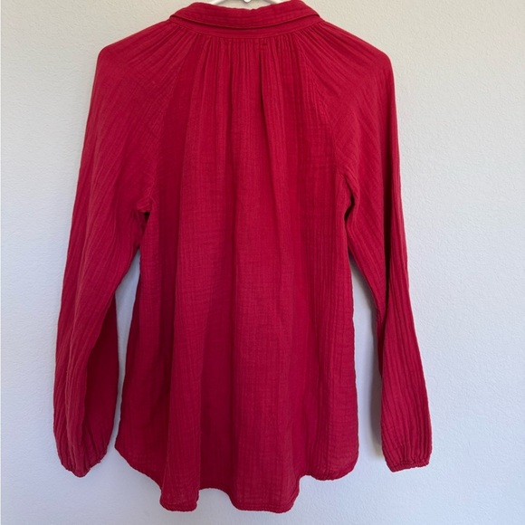 XiRENA Ames Cotton Gauze Collared Henley Long Sleeve Top red - Picture 4 of 6